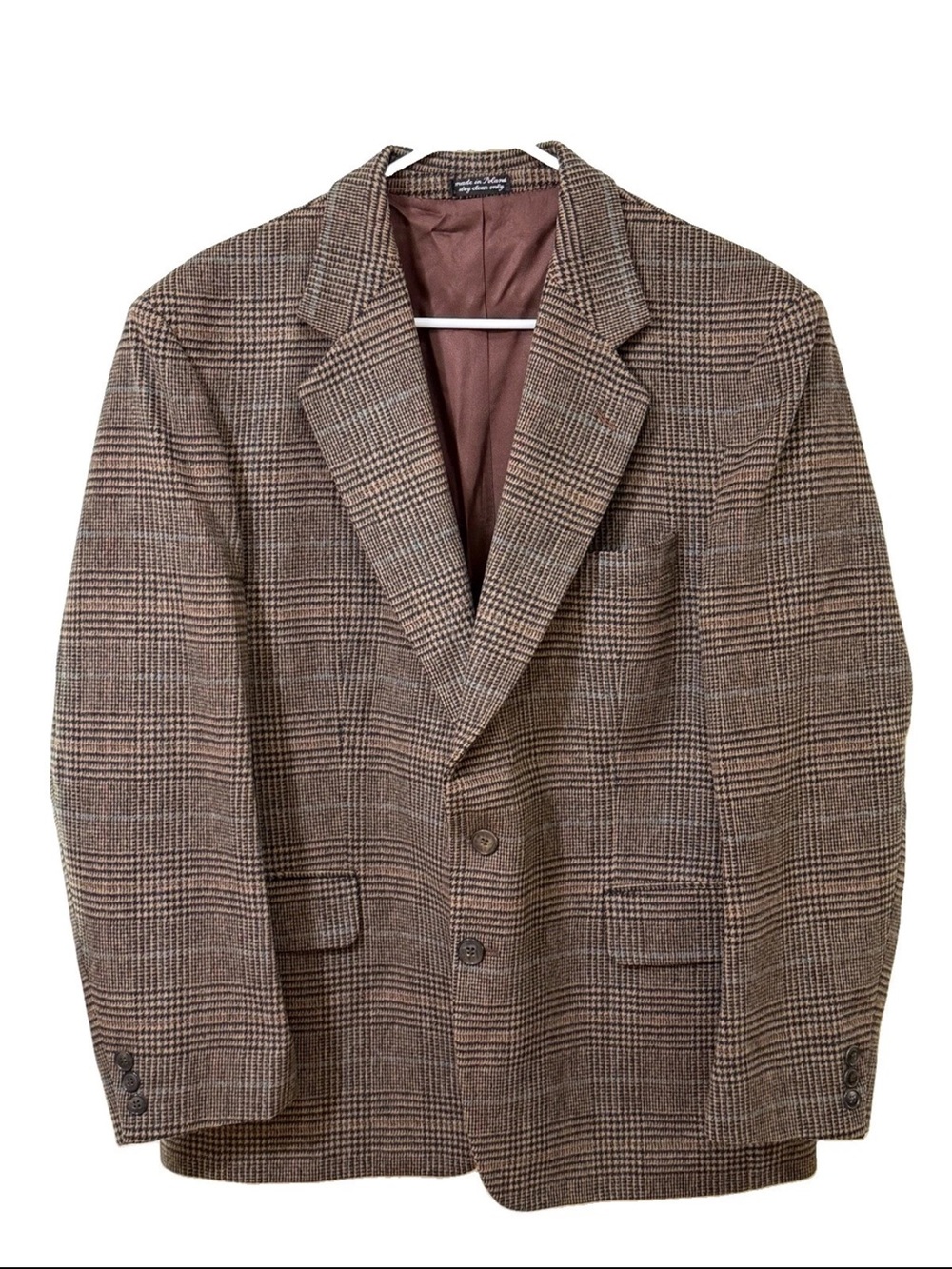 Vintage Roberto Vasalli Brown Camel Hair Blend Glen Plaid Sport Coat, Sz S-42